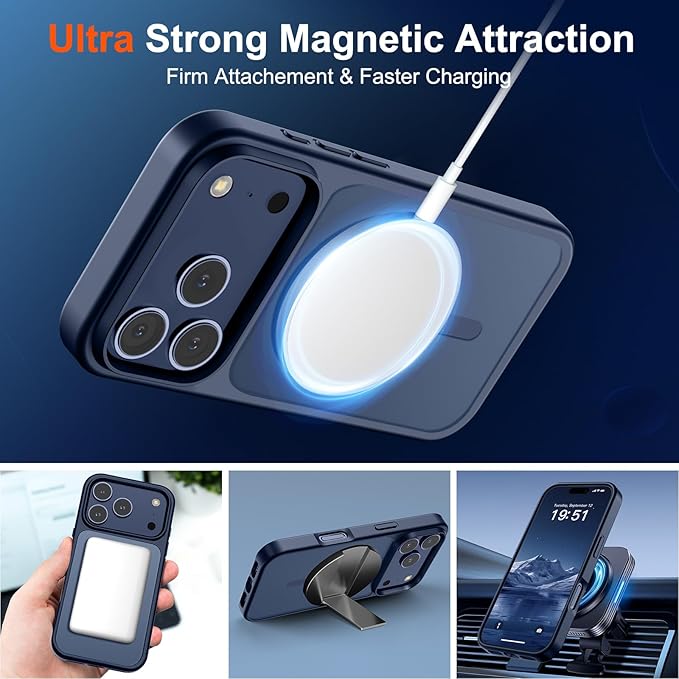 SUPFINE Magnetic for iPhone 17 Pro Max Case with Screen Protector (Compatible with MagSafe)(Military Grade Drop Protection) Translucent Matte Shockproof with Anti-Fingerprint Phone Cover,Dark Blue