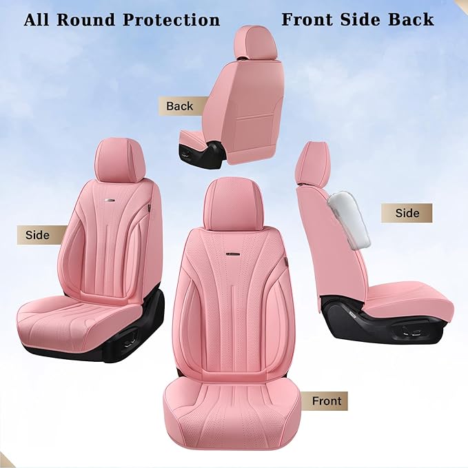 Coverado Pink Seat Covers for Cars, 2 Pack Leather Car Seat Covers, Luxury Waterproof Seat Covers, Front Car Seat Protectors, Driver Car Seat Cushions, Front Seat Covers Universal Fit for Most Cars