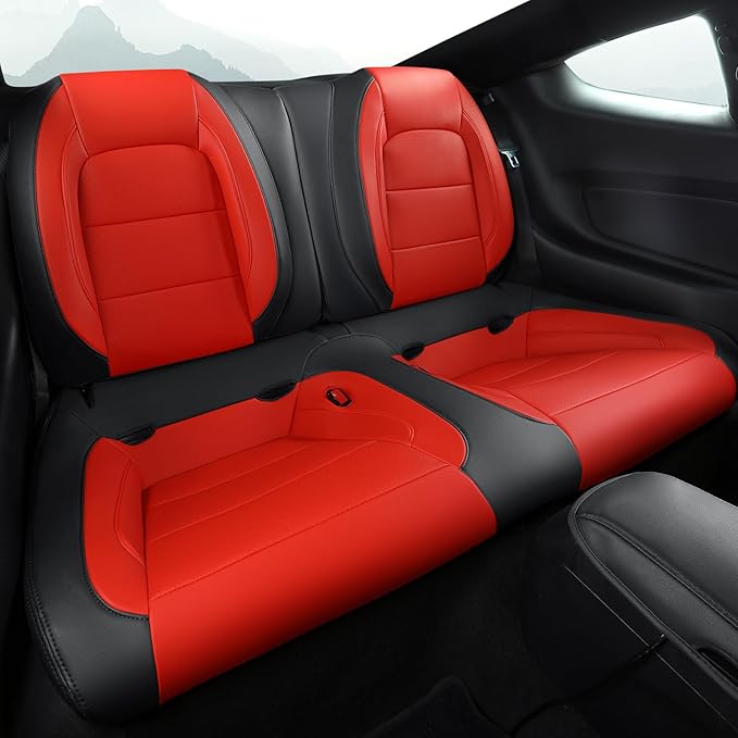 GIANT PANDA Customized Full Set Car Seat Covers Fit Ford Mustang Coupe Hardtop 2015 2016 2017 2018 2019 2020 2021 2022 2023 2024 2025 2026- (Black+Red)