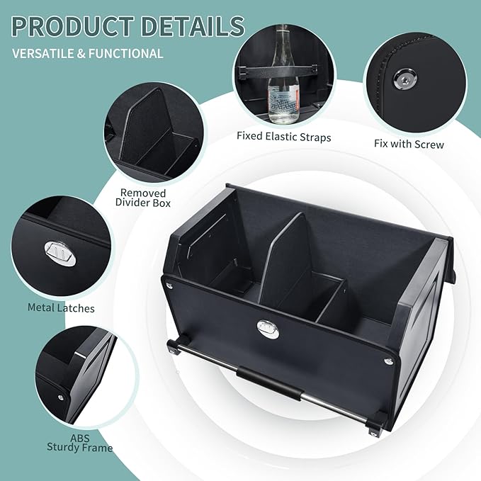 XCF Car Trunk Organizer, Leather Trunk Organizer for SUV with Lid and Sturdy Handle Car Storage Organizer (Black, 20.47 x 11.42 x 12.2in)