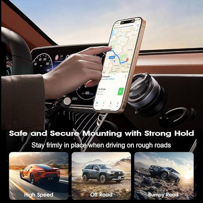 Car Phone Holder for Magsafe [96+LBS Strongest Suction & Magnetic] 360° Adjustable Car Phone Mount, Phone Mount for MagSafe Cell Phone Holders for Your Car,Mount for iPhone & Android (Black)