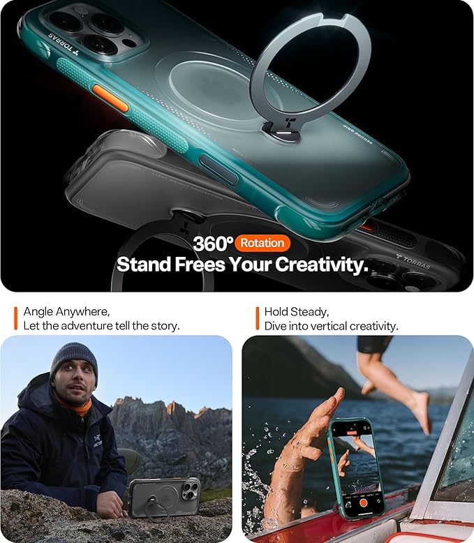 TORRAS Ostand Q3 Air for iPhone 16 Pro Case 6.3'' with Real Airbags, Fit for MagSafe, 360 Magnetic Stand, Mil-Grade Protection, Camera Control Button, Shockproof & Stylish Case for iPhone 16 Pro, Blue