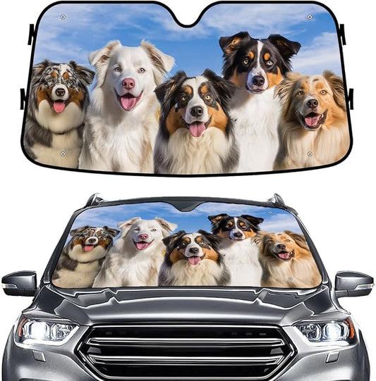 GENANY Australian Shepherd Dog Windshield Sun Shade for Car SUV Truck (55x30 Inches), Sun Shade Windshield for Windows, Protector Blocks UV, Spring Car Decor