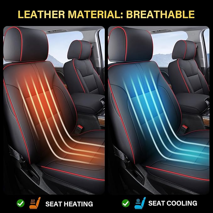 Coverado Chevy Silverado Seat Covers Full Set, Faux Leather Car Seat Covers Fit for 2014-2018 1500, 2015-2019 2500HD 3500HD Chevy Silverado GMC Sierra Crew Double Extended Cab (Red)