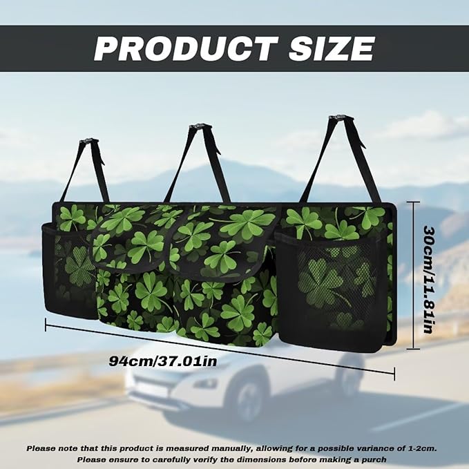 Green Leaves Car Backseat Trunk Organizer St. Patrick Day Large Capacity Hanging Car Storage Bag for SUV,Truck,Van Collapsible Cargo Bag