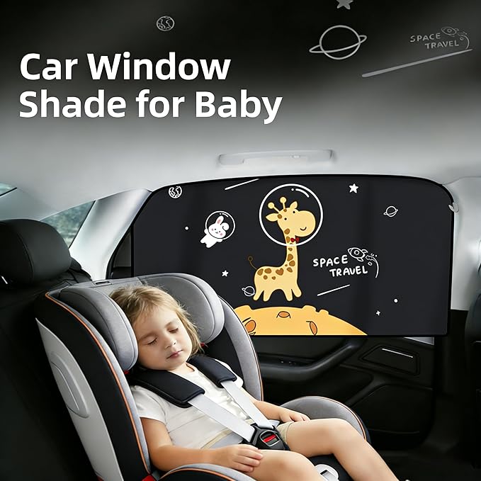 Magnetic Car Window Shade for Baby,Blackout Car Window Curtain,Car Shades for Side Windows,Sun Shade for Car Window Baby,Cartoon Pattern Car Window Covers,UV Protection &Heat Blocking(Space Travel)