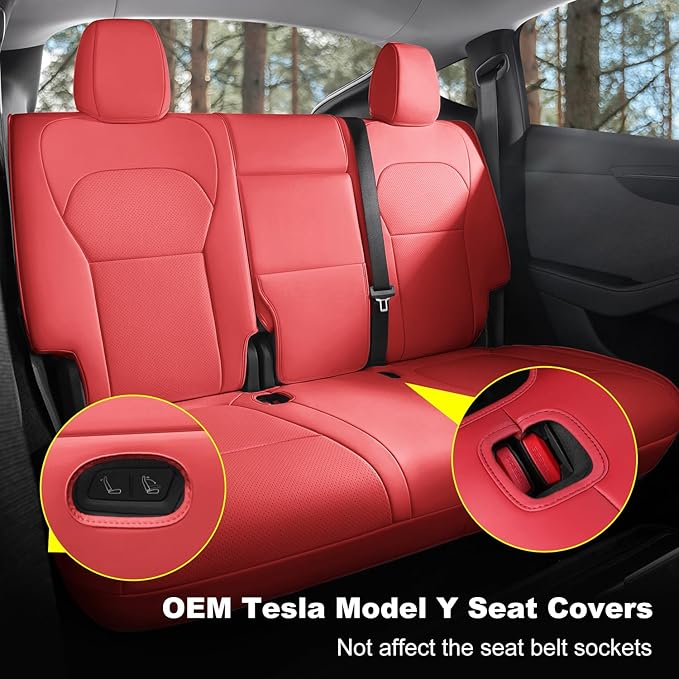 Car Seat Covers for New 2025 Tesla Model Y Juniper Nappa Leather Car Interior Seat Airbag Compatible Cushion Cover Full Set Custom Fit 2025-2026, Nappa Wine Red