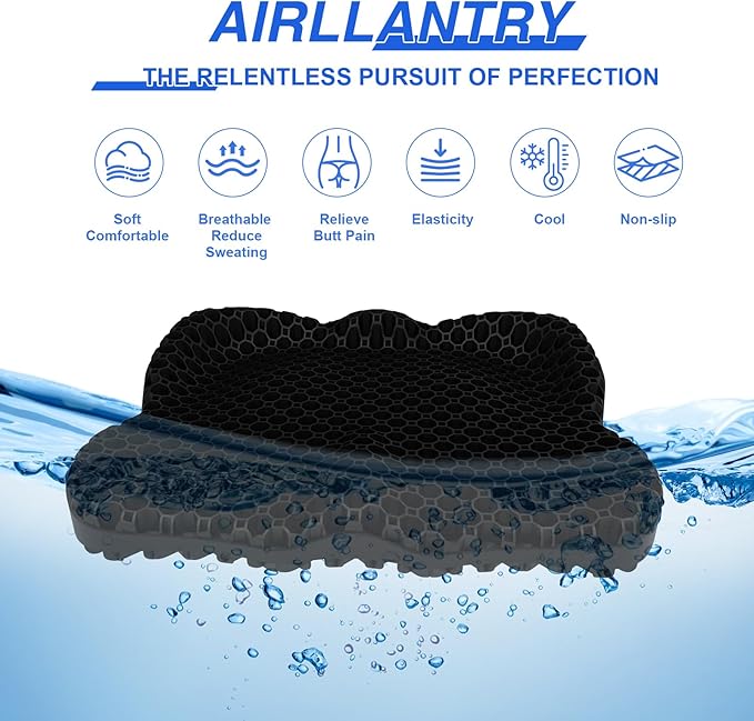 Thicken 19.7in Seat Cushion, Gel Seat Cushion for Long Sitting–Office Chair, Wheelchair, Car Cushion, Large Cooling Pad for Back Pain, Sciatica, Tailbone Pain Relief