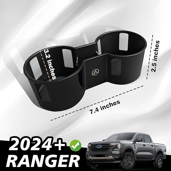 Muslogy Center Console Cup Holder Inserts Compatible with 2024 2025 2026 Ford Ranger Accessories Middle Console Drink Holder Silicone Black Organizer Non-Slip Drink Stopper