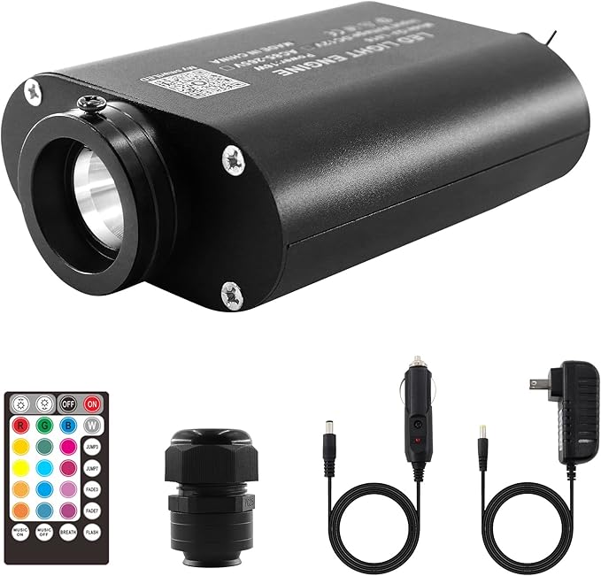 ATOKEE 16W Sound Activated Fiber Optic Light Box, Bluetooth App/RF Remote Control for Starlight Headliner, Car Plug & Power Adapter, PG Connector & 3 Drill Bits