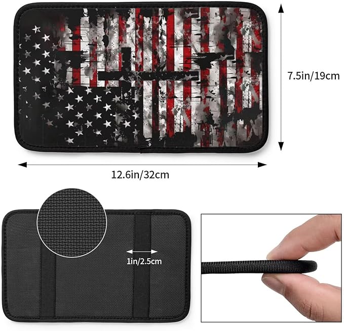 American Flag Center Console Cover Patriot Star Stripe Cross Polyester Arm Rest Covers Armrest Pad Cushion Car Accessories Fit for Most Cars Sedans Vans Truck Vehicles, SUVs