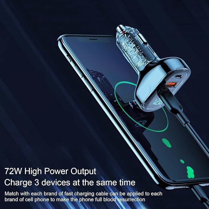 ACECAR 72W Car Charger 4-Port USB C & USB-A Car Charger Adapter PD/QC Multi Port Fast Charging Cigarette Lighter Adapter for iPhone 16/15/14 Pro Max, Samsung S24/S23/S22, iPad, Android (CCA)