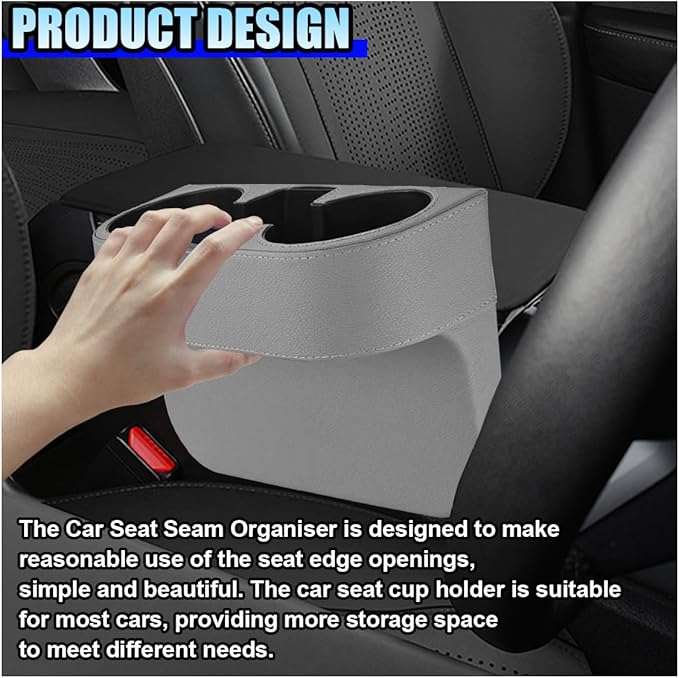 ZIMISI Car Cup Holder, PU Leather Auto Front Console Gap Filler Organizer, Multifunctional Cup Drink Holder, Car Seat Gap Filler Storage Box, Coin Bucket, Cell Mobile Phone Holder (Grey)