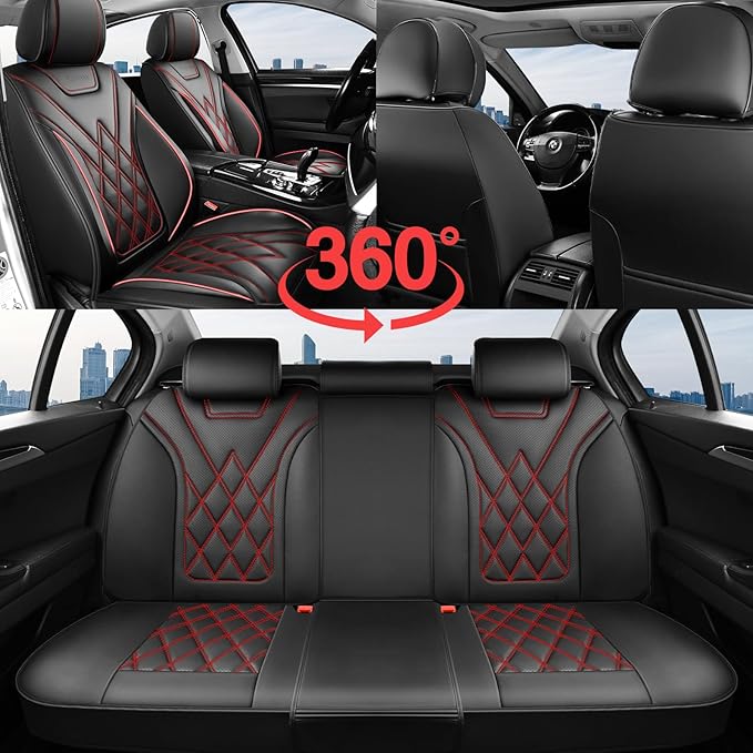 Fit TLX Car Seat Covers for Acura TLX 2014-2025 2026 - Premium Leather, Waterproof, All-Weather, Airbag Compatible, Anti-Slip, Breathable, Easy Install, Seat Protectors, Full Set, Redline