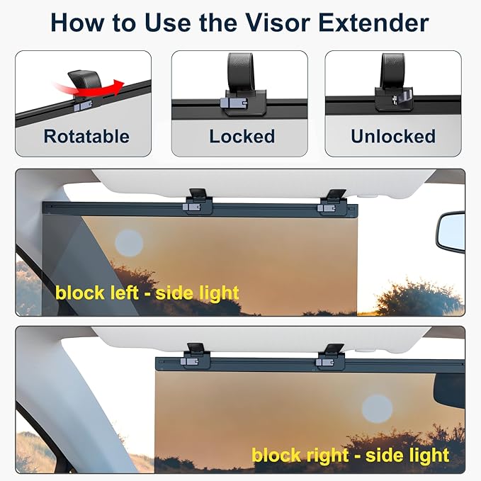 Sun Visor Extender for Car, Visor Extender Attachment for Car, Adjustable Visor Extender Sun Blocker UV400, Polarized Sun Visor Extender, Anti-Glare, UV Protector (1 Pack, X-Large)
