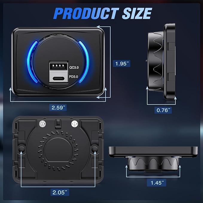 Nilight Quick USB Socket 12V 24V PD Type C and USB Connector 3A Car Outlet with Waterproof Cover Spring Cap LED Light Dual Outlets Port for Cars Trucks Motorcycle RVs Campers