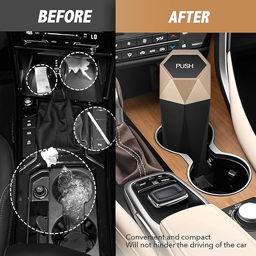 Car Trash Can with Lid - 1-Pack, Interior Accessories for Vehicles, Leakproof Garbage Can with 15 Detachable Trash Bags, Multipurpose Organizers and Storage Solutions for Home and Office