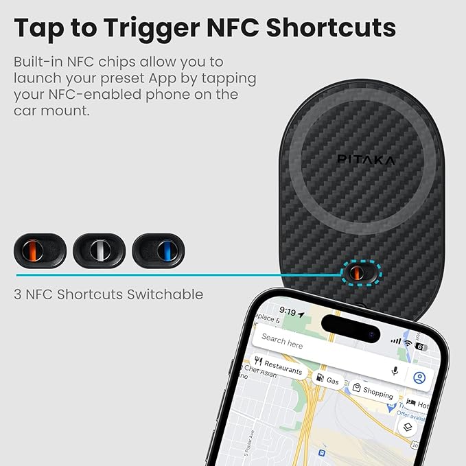 pitaka Magnetic Car Mount for iPhone 16/15/14/13 Series, Magnetic Car Charger with NFC Feature, 360 Degree Rotation [MagEZ Car Mount Pro 2, Universal]