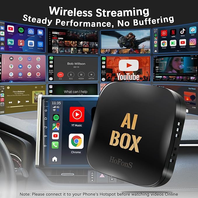 AI Box Carplay, 2+16GB Ai Magic Box for Streaming Netflix/YouTube/TikTok, Car Play Wireless Adapter Supports iPhone & Android Auto, Plug & Play, for Cars with OEM Wired CarPlay/Android Auto
