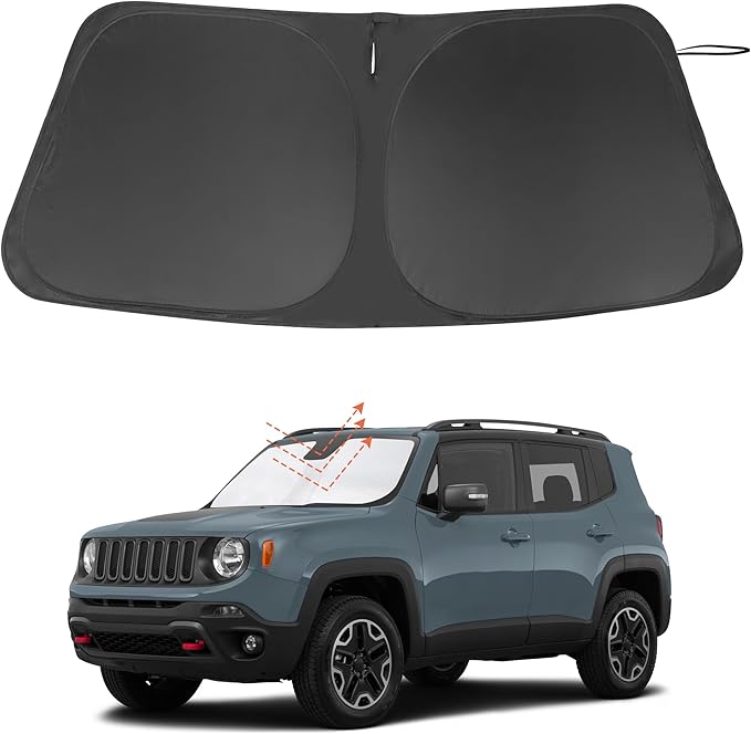 Windshield Sun Shade Custom Fit for 2015-2024 Jeep Renegade Accessories Foldable Sunshade Sun Blocker Protect Car from Sun Rays & Heat Damage Keep Car Cooler