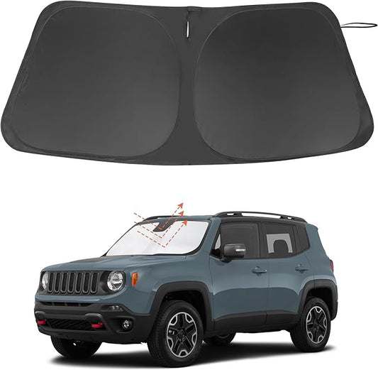 Windshield Sun Shade Custom Fit for 2015-2024 Jeep Renegade Accessories Foldable Sunshade Sun Blocker Protect Car from Sun Rays & Heat Damage Keep Car Cooler