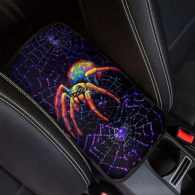 Spider Car Center Console Cover Pad Spider Web Car Accessories Breathable Automotive Armrest Cover Auto Center Console Armrest Cushion Covers Pads for Women Men