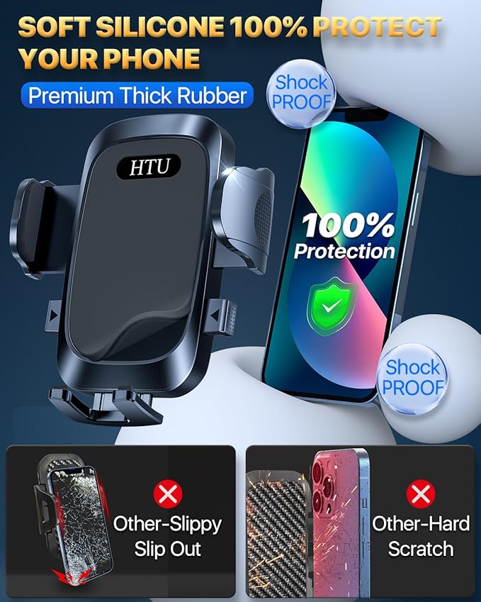 HTU [True Military-Grade Car Phone Holder [2025 Upgraded Strongest Suction & Vent Clip] Cell Phone Car Mount for Dashboard Windshield Vent Truck Cradle Dash Stand,(Black)