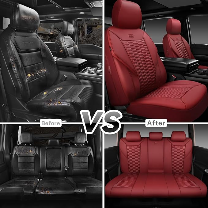 CAR PASS 3D Foam PU Leather Car Seat Covers Full Set,Luxury Breathable Faux Leather Seat Covers for Car,Anti Slip Universal Fit for SUVs Vans Sedan Trucks Automotive,Armrest Airbag Compatible Burgundy