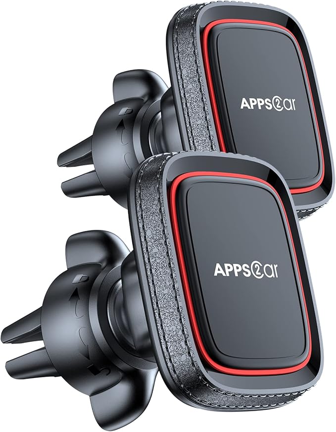 APPS2Car 2 Pack Magnetic Phone Car Mount, Car Phone Holder Mount Magnetic, Built in 6 Strong Magnets, Air Vent Cell Phone Holder for Car with Adjustable Secure Tightening System