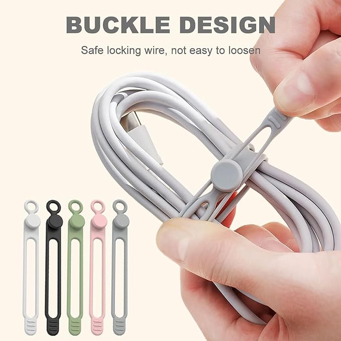 Data Cable Organizer, 2026 Upgrade Silicone Headphone Organizer, Silicone Cable Ties Reusable Cable Management Organizer Multipurpose Elastic Cord Organizer for Bundling and Fastening Cable (20Pcs)