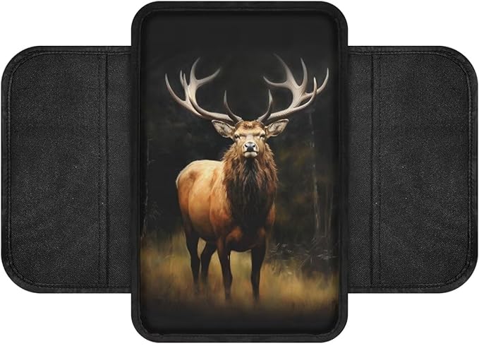 Wild Elk Print Car Center Console Cover Waterproof Vehicle Armrest Cover Pad Elastic Armrest Seat Box Cover Protector Car Armrest Cover Cushion with 2 Storage Bags
