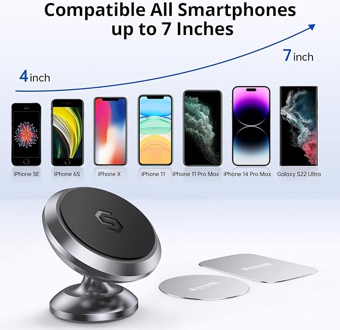 Magnetic Phone Car Mount, Syncwire Car Phone Holder for Dashboard, Cell Phone Car Kits, 360° Adjustable Magnet Cell Phone Mount Compatible with iPhone, Samsung, LG, GPS, Mini Tablet - Gray