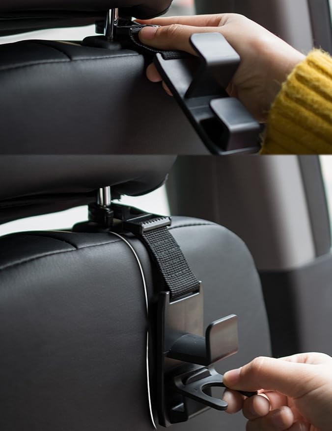 Magic Headrest Hooks for Car, Purse Hanger Headrest Hook Holder for Car Seat Organizer Behind Over the Seat Car Hooks-Hang Purse or Grocery Bags,Black,4Pack