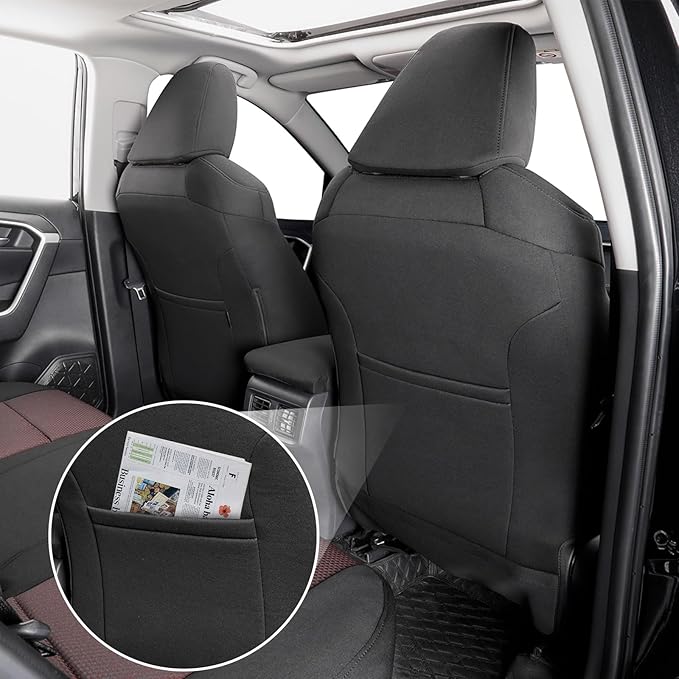 coverdream 2026 Rav4 Seat Covers Custom Fit for 2026 Toyota Rav4 Hybrid (LE,XLE Premium) SUV,Full Set Polyester Car Seat Protector Black &Wine Red