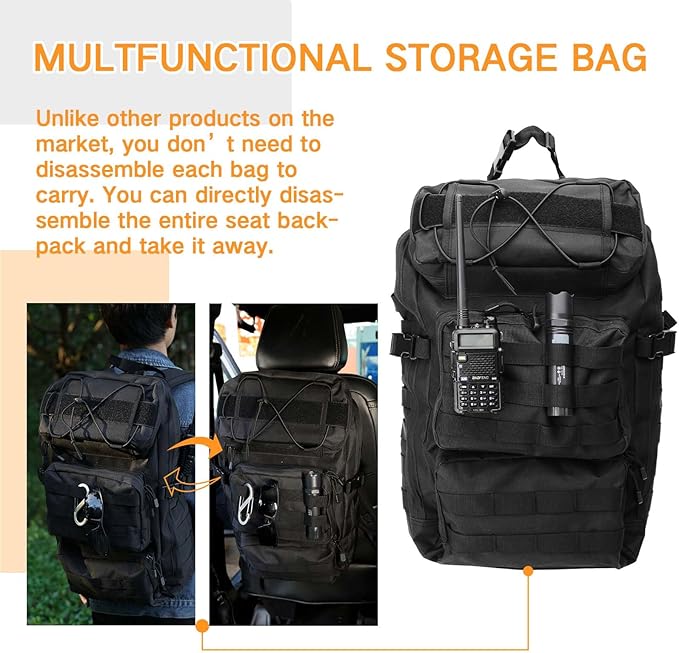 Universal Tactical Vehicle Back Seat Organizer Tactical Backpack with Multi-Pockets MOLLE Backpack