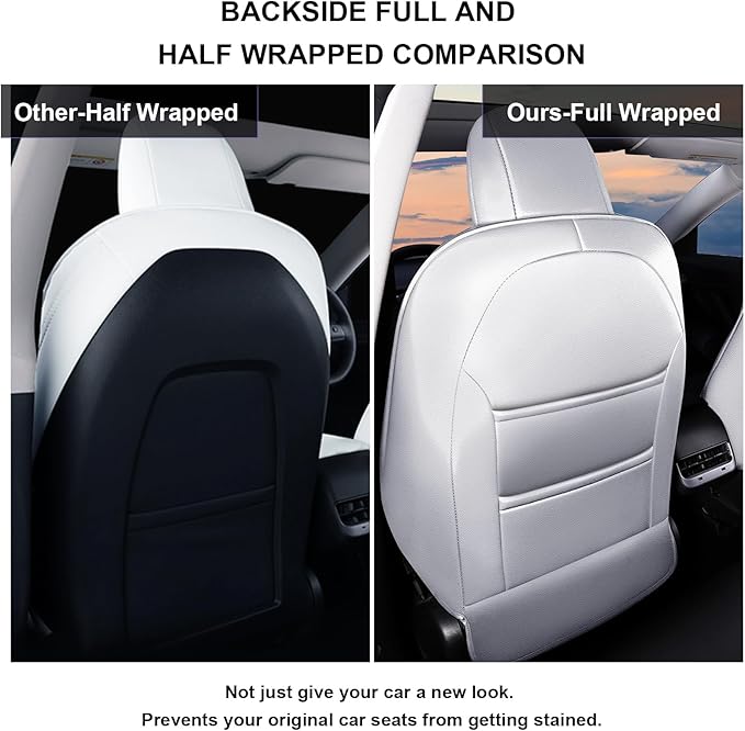 AOMSAZTO Car Seat Cover for Tesla Model Y 2020 2021 2022 - Full Set Customized White Seat Covers (with Armrest Cover)