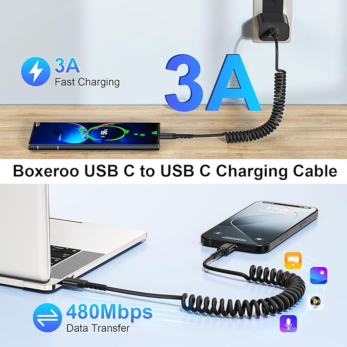 Car Charger Fast Charging 2 Pack, 38W USBC Power Cigarette Lighter Car Charger, Multi Port PD/QC 3.0 Cargador para Carro with 6FT Coiled Type C Charging Cable for Phone iPhone 16/15 Pro, Carplay