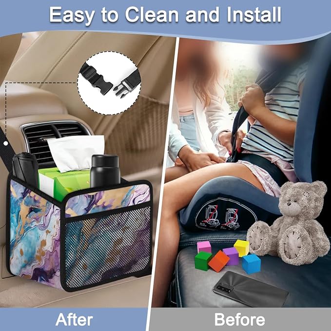 Car Organizer Back Seat Modern Marble Car Seat Back Hanging Bag PU Leather Backseat Car Organizer Foldable Car Seat Storage Bag Car Accessories