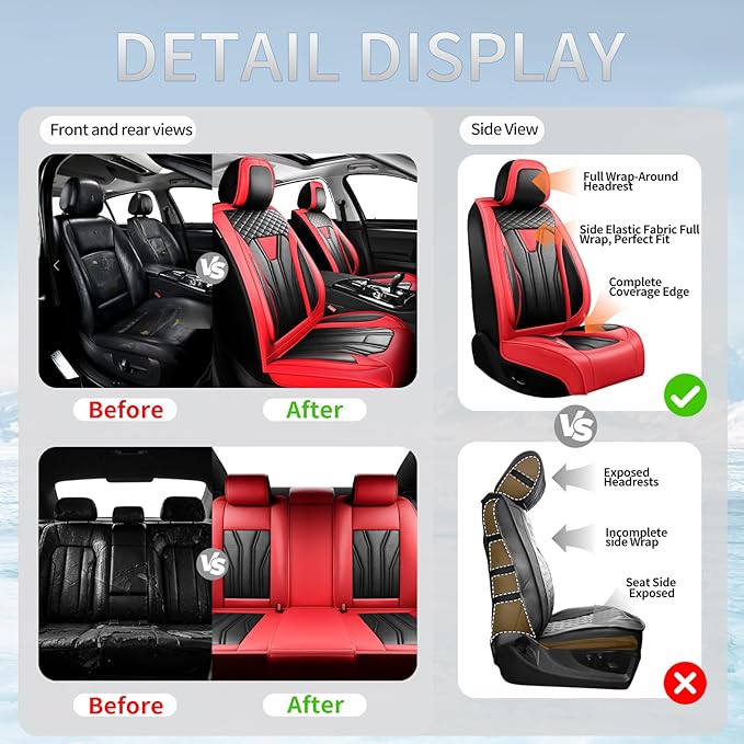 Fit Tucson Car Seat Covers Compatible with Hyundai Tucson 2010-2026, Premium Leather Breathable, Wear Resistant, Airbag Compatible, All-Weather Protection & Full Coverage, Full Set Red&Black