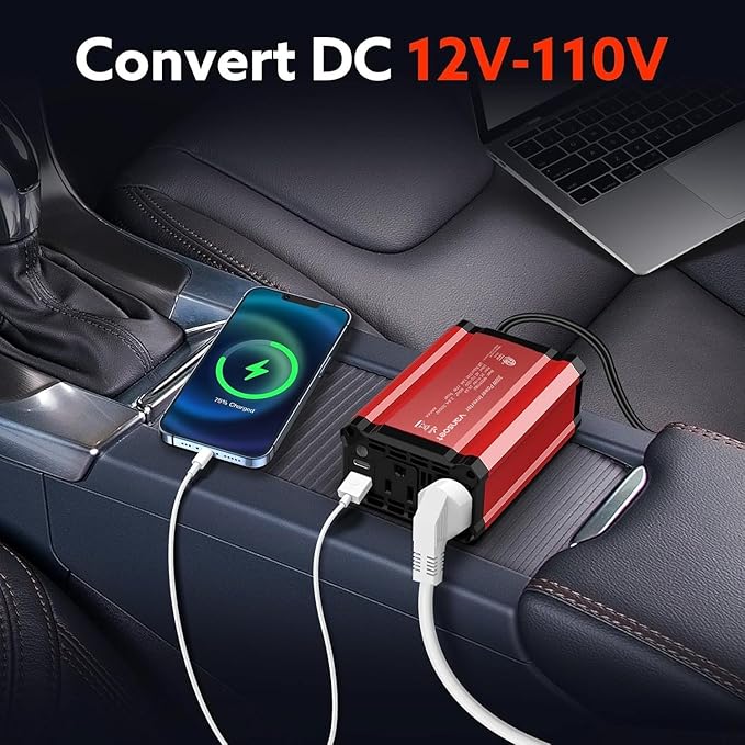 300w Power Inverter DC 12V to AC 110V - vansoet Car Plug Adapter Outlet with 3.4A Dual USB Fast Charging Port - Car Charger Cigarette Lighter Adapter for Phone, Laptop on Road Trip (Red-30)