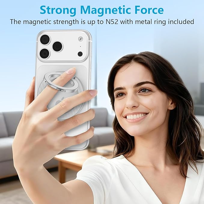 Magnetic Phone Grip, 360° Rotation MagSafe Cell Phone Ring Holder Two-Sided Magnet Kickstand for iPhone 17e 17 16 15 Pro Max Plus Samsung Galaxy S26 S25 Ultra Pixel 10a, MagSafe Car Mount Accessories