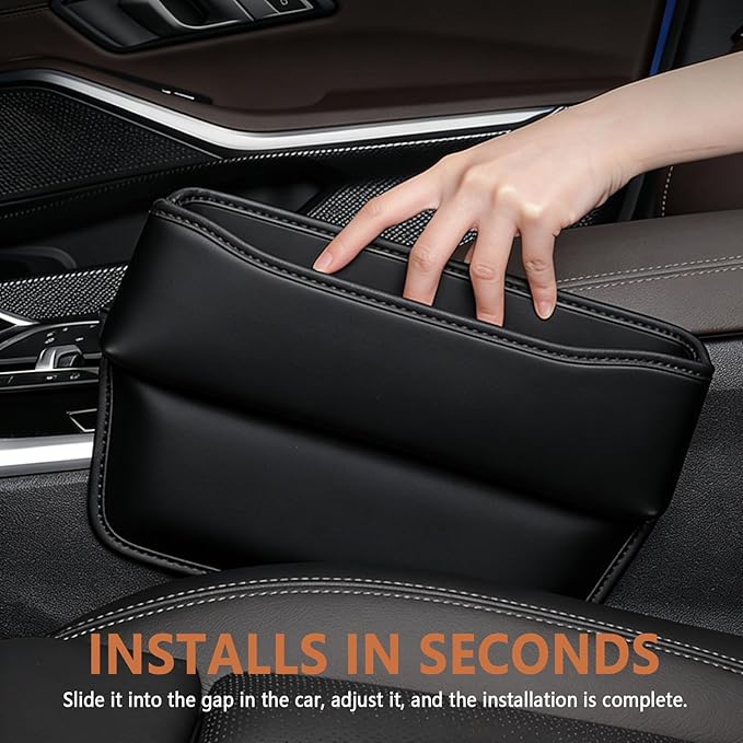 2PCS Car Seat Gap Filler Organizer,Large Capacity Car Center Console Organizer for Storing Keys/Phones/Cards,Leather Front Seat Organizers with 2 Charging Cable Holes