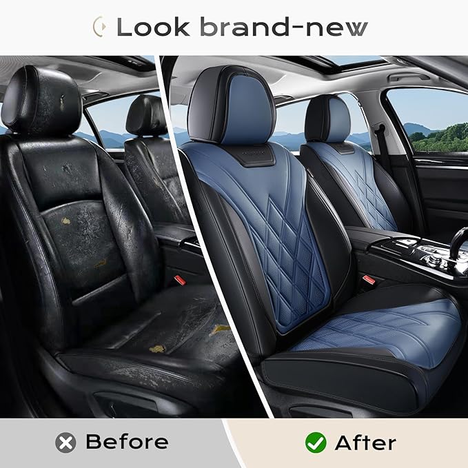 Coverado Car Seat Covers, Front Covers for Cars, Car Seat Cover Front Seats, Automotive Seat Cover, Waterproof, Leather Car Seat Cushion, Universal Interior Covers Seat Protectors for Most Cars