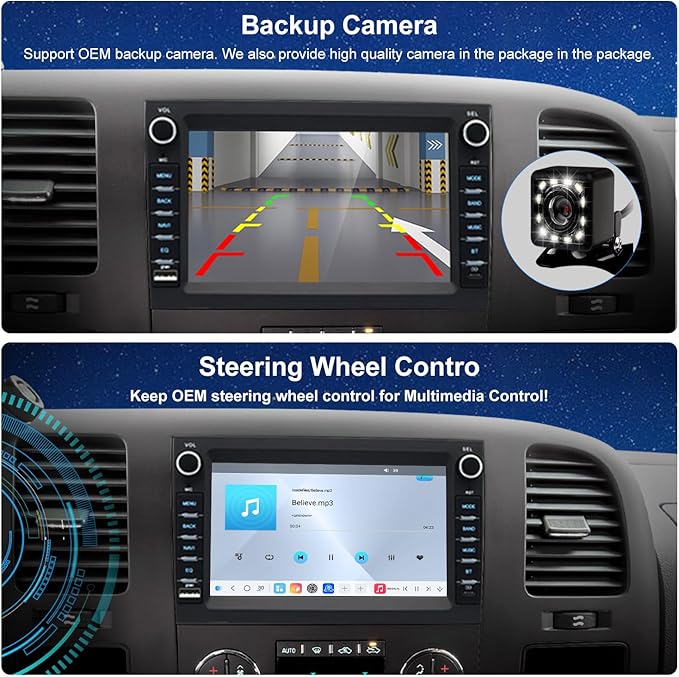 4G LTE QLED Radio for Chevy Silverado GMC Sierra Yukon 2007-2013,Touch Screen 8core Stereo Upgrade,Wireless carplay & Android Auto,Fast Charge,Free Backup Camera