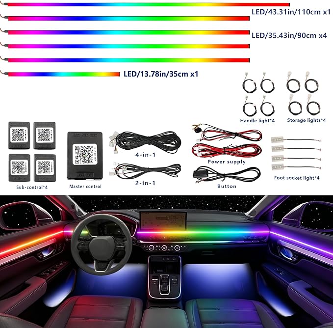 Acrylic LED Lights Interior, 18 in One LED Ambient Lighting Car Kit for Honda Civic 2025,2026, with Wireless APP Control and Synchronized Music