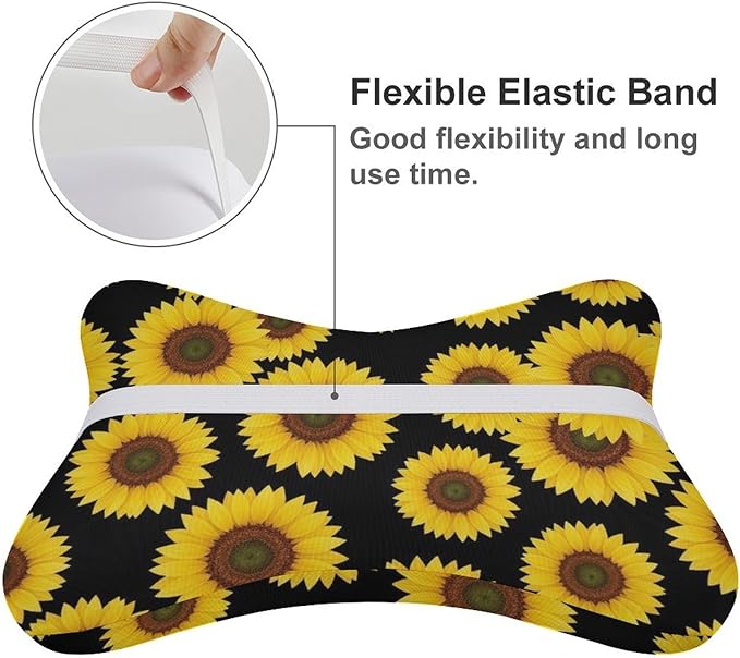 2 Pack Car Neck Pillow Compatible with Floral Black Yellow Flowers Sunflower, Softness Car Headrest Pillow for Driving with Adjustable Strap, Memory Foam and Breathable Removable Cover
