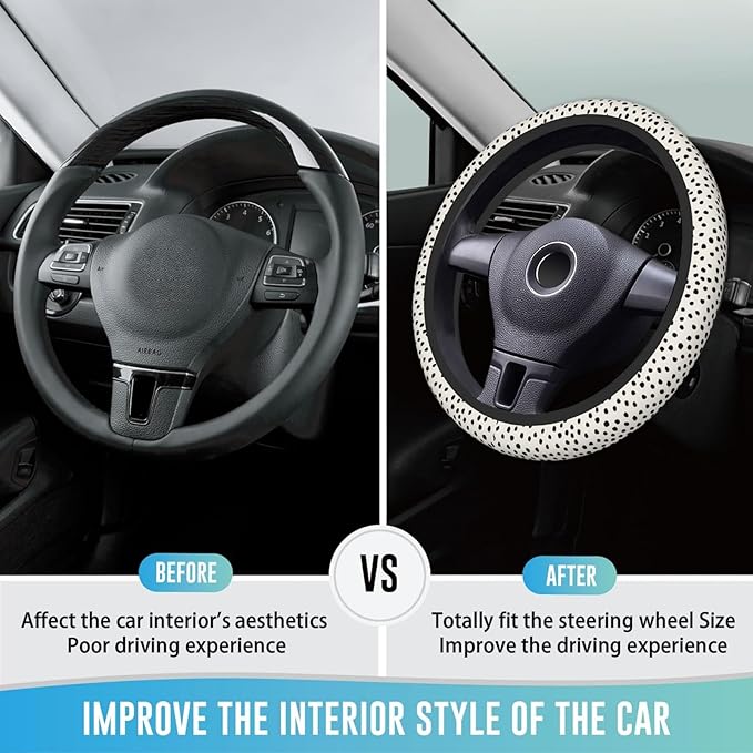 Elastic Steering Wheel Cover Car Accessories Cute Universal 15 Inch Absorbing Sweat Non-Slip Breathable for Man Woman - Cute Black Polka Dot