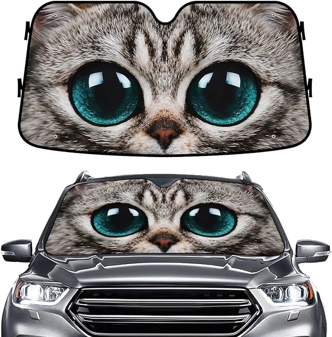 GENANY Eyes Cat Windshield Sun Shade for Car SUV Truck (55x30 Inches), Front Window Visor for Windows, Protector Blocks UV