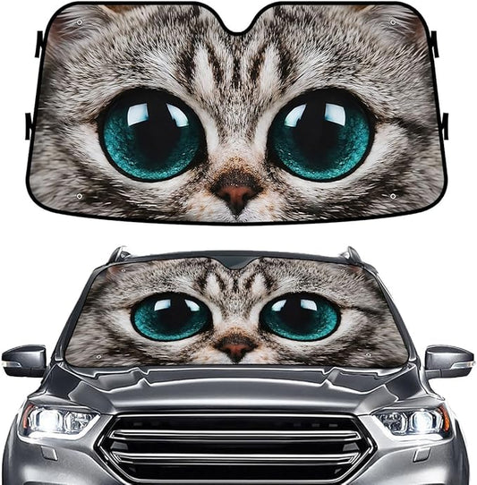 GENANY Eyes Cat Windshield Sun Shade for Car SUV Truck (55x30 Inches), Front Window Visor for Windows, Protector Blocks UV