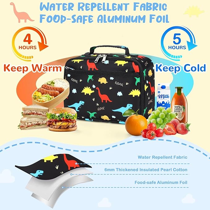 CAMTOP Lunch Box Kids Boys Insulated Lunch Cooler Bag Reusable Lunch Tote Kit for School Travel